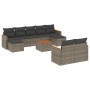 Set de sofás de jardín 10 pzas con cojines ratán sintético gris