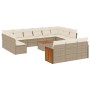 Set de sofás de jardín y cojines 14 pzas ratán sintético beige