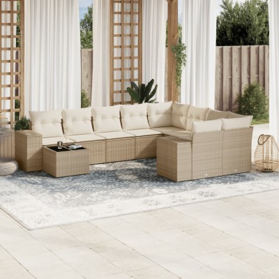 Juego de sofás jardín con cojines beige 10 pzas ratán sintético