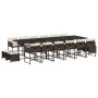 Set de muebles jardín 17 pzas y cojines ratán sintético marrón