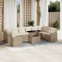 Set de sofás de jardín 11pzas con cojines ratán sintético beige