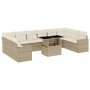 Set de sofás de jardín 11pzas con cojines ratán sintético beige