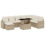 Set de sofás de jardín 9 pzas con cojines ratán sintético beige