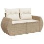 Set de sofás de jardín y cojines 8 piezas ratán sintético beige
