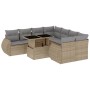 Set de sofás de jardín 9 pzas con cojines ratán sintético beige