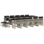 Set comedor jardín y cojines 15 pzas ratán sintético gris claro