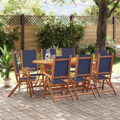 Juego comedor de jardín 9 pzas madera maciza acacia y textileno
