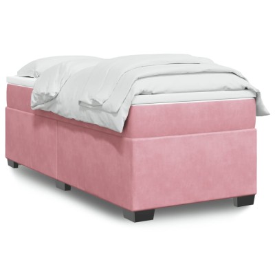 Cama box spring con colchón terciopelo rosa 100x200 cm