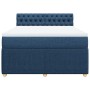 Cama box spring con colchón tela azul 160x200 cm