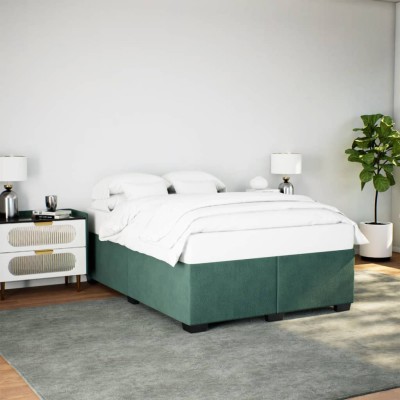 Estructura cama sin colchón terciopelo verde oscuro 160x200 cm