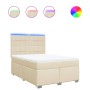 Cama box spring con colchón tela color crema 140x190 cm