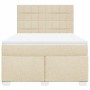 Cama box spring con colchón tela color crema 140x190 cm