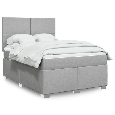 Cama box spring con colchón tela gris claro 140x190 cm