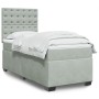 Cama box spring con colchón terciopelo gris claro 100x200 cm
