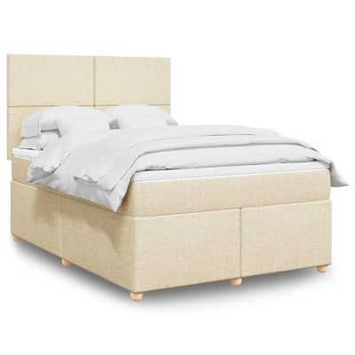 Cama box spring con colchón tela color crema 140x190 cm