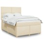 Cama box spring con colchón tela color crema 140x190 cm