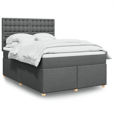 Cama box spring con colchón tela gris oscuro 140x190 cm