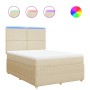Cama box spring con colchón tela color crema 160x200 cm