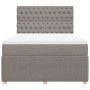 Cama box spring con colchón tela gris taupe 160x200 cm