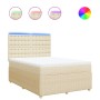 Cama box spring con colchón tela color crema 160x200 cm