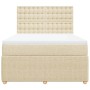 Cama box spring con colchón tela color crema 160x200 cm