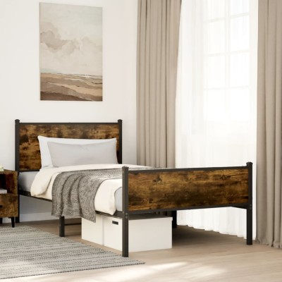 Estructura de cama sin colchón metal roble ahumado 107x203 cm