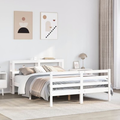 Estructura de cama sin colchón madera maciza blanca 120x190 cm