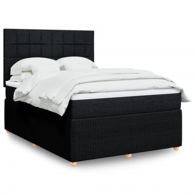 Cama box spring con colchón tela negro 160x200 cm