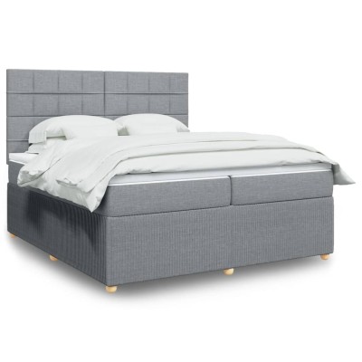 Cama box spring con colchón tela gris claro 200x200 cm