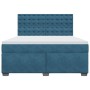 Cama box spring con colchón terciopelo azul 180x200 cm