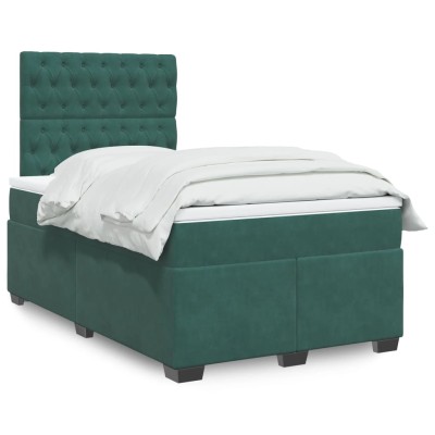 Cama box spring con colchón terciopelo verde oscuro 120x190 cm