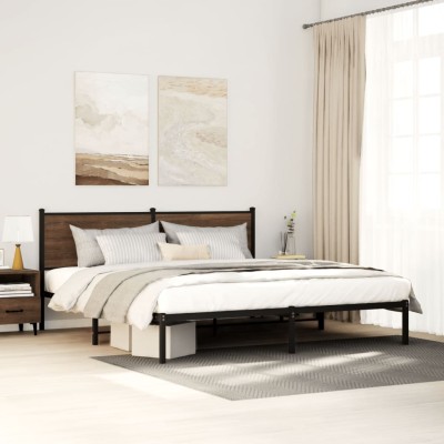 Estructura de cama sin colchón metal roble marrón 200x200 cm