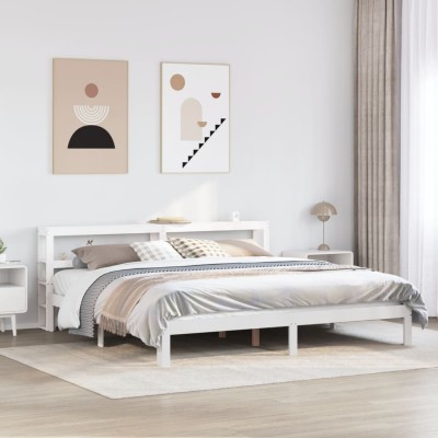 Estructura de cama con cabecero sin colchón blanco 180x200 cm