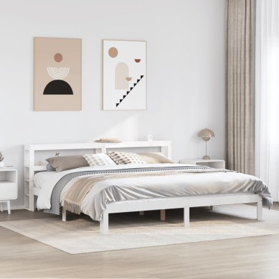 Estructura de cama con cabecero sin colchón blanco 200x200 cm