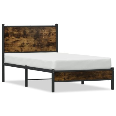 Estructura de cama sin colchón metal roble ahumado 90x190 cm