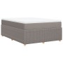 Cama box spring con colchón tela gris taupe 140x190 cm