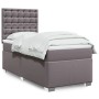 Cama box spring con colchón cuero sintético gris 90x200 cm