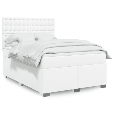 Cama box spring con colchón cuero sintético blanco 140x200cm