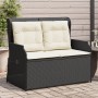 Sillón reclinable de jardín con cojines ratán sintético negro