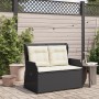 Sillón reclinable de jardín con cojines ratán sintético negro