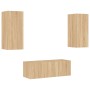 Muebles TV pared con LED 4 pzas madera ingeniería roble Sonoma