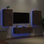 Muebles de TV de pared con luces LED 3 piezas roble ahumado