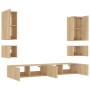 Muebles de TV de pared con luces LED 6 piezas roble Sonoma