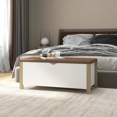 Caja de almacenamiento y cojín madera ingeniería blanco y roble
