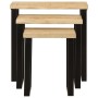 Set de 3 mesas apilables con borde natural madera maciza mango