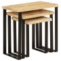 Set de 3 mesas apilables con borde natural madera maciza mango
