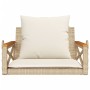 Banco columpio con cojines ratán sintético beige 63x62x40 cm
