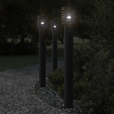 Lámparas de suelo exterior 3 uds acero inoxidable negro 110 cm