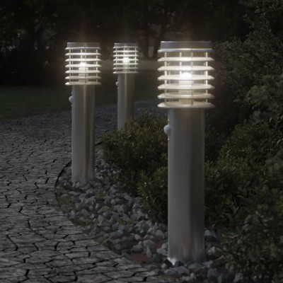 Lámparas de suelo de exterior con sensor 3 uds acero inox 60 cm