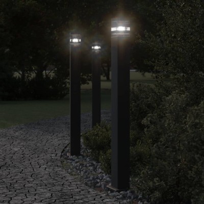 Lámpara de suelo de exterior con sensor aluminio negro 110 cm